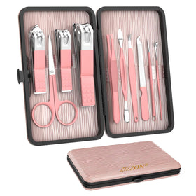 ZIZZON Travel Mini Manicure Set 10 in 1 with pink case front view