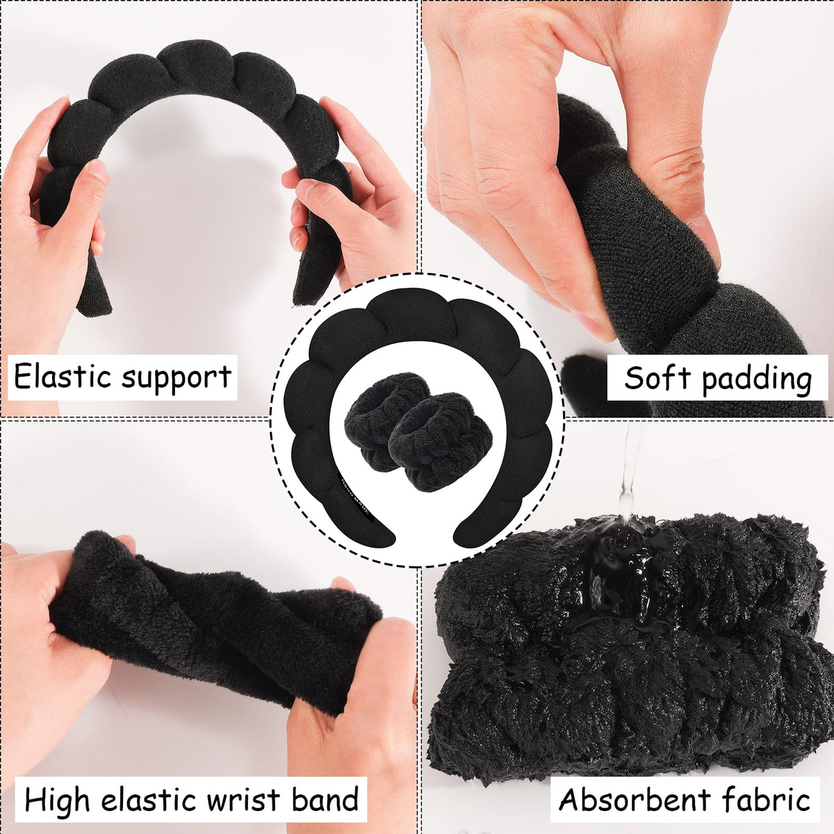 Zkptops Spa Headband and Wristband Set displayed with skincare products