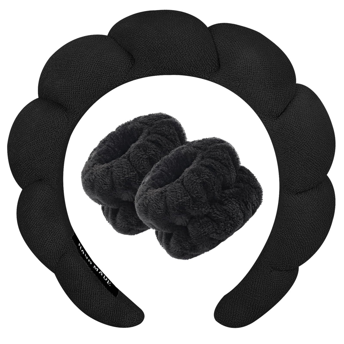 Zkptops Spa Headband and Wristband Set in Black, front view