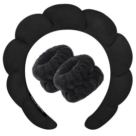 Zkptops Spa Headband and Wristband Set in Black, front view