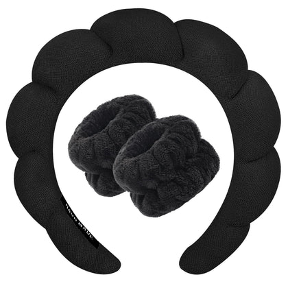 Zkptops Spa Headband and Wristband Set in Black, front view