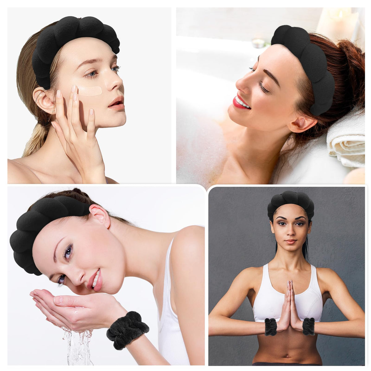 Zkptops Spa Headband worn by a woman during skincare