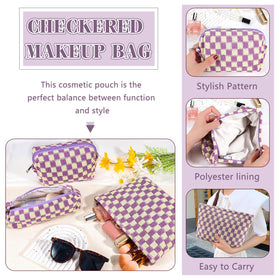 ZLFSRQ Checkered Makeup Bag Set folded for travel