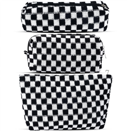 ZLFSRQ Checkered Makeup Bag Set front view in black