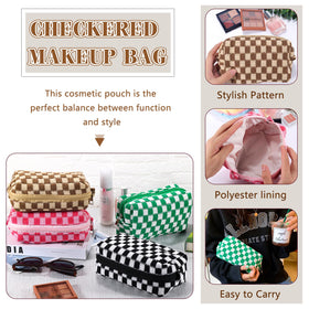 ZLFSRQ Checkered Makeup Bag set in a stylish flat lay arrangement
