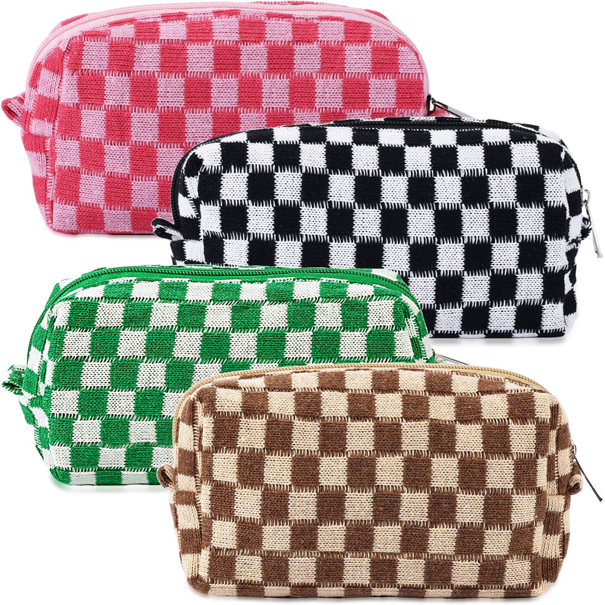 ZLFSRQ Checkered Makeup Bag Set in green, black, pink, and brown