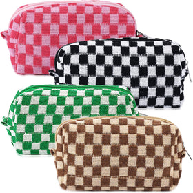 ZLFSRQ Checkered Makeup Bag Set in green, black, pink, and brown