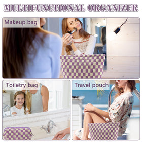 ZLFSRQ Checkered Makeup Bag Set in purple colour