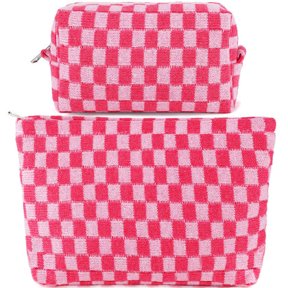 ZLFSRQ checkered makeup bag set large and small pouches