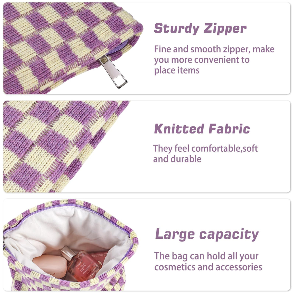 ZLFSRQ Checkered Makeup Bag Set showing interior storage