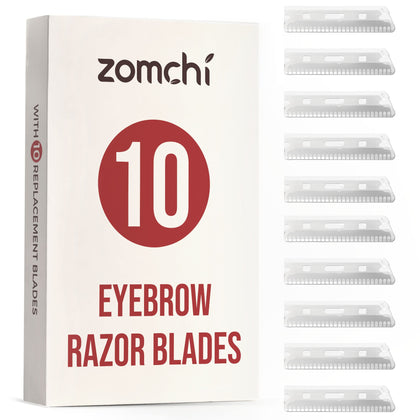 ZOMCHI Eyebrow Razor Blades package front view with 10 stainless steel refills