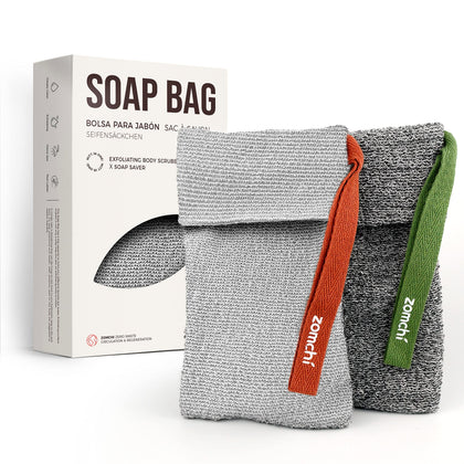 ZOMCHI soap pouch set with rough and soft bags front view