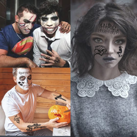 Zomme Halloween tattoos laid out on a table