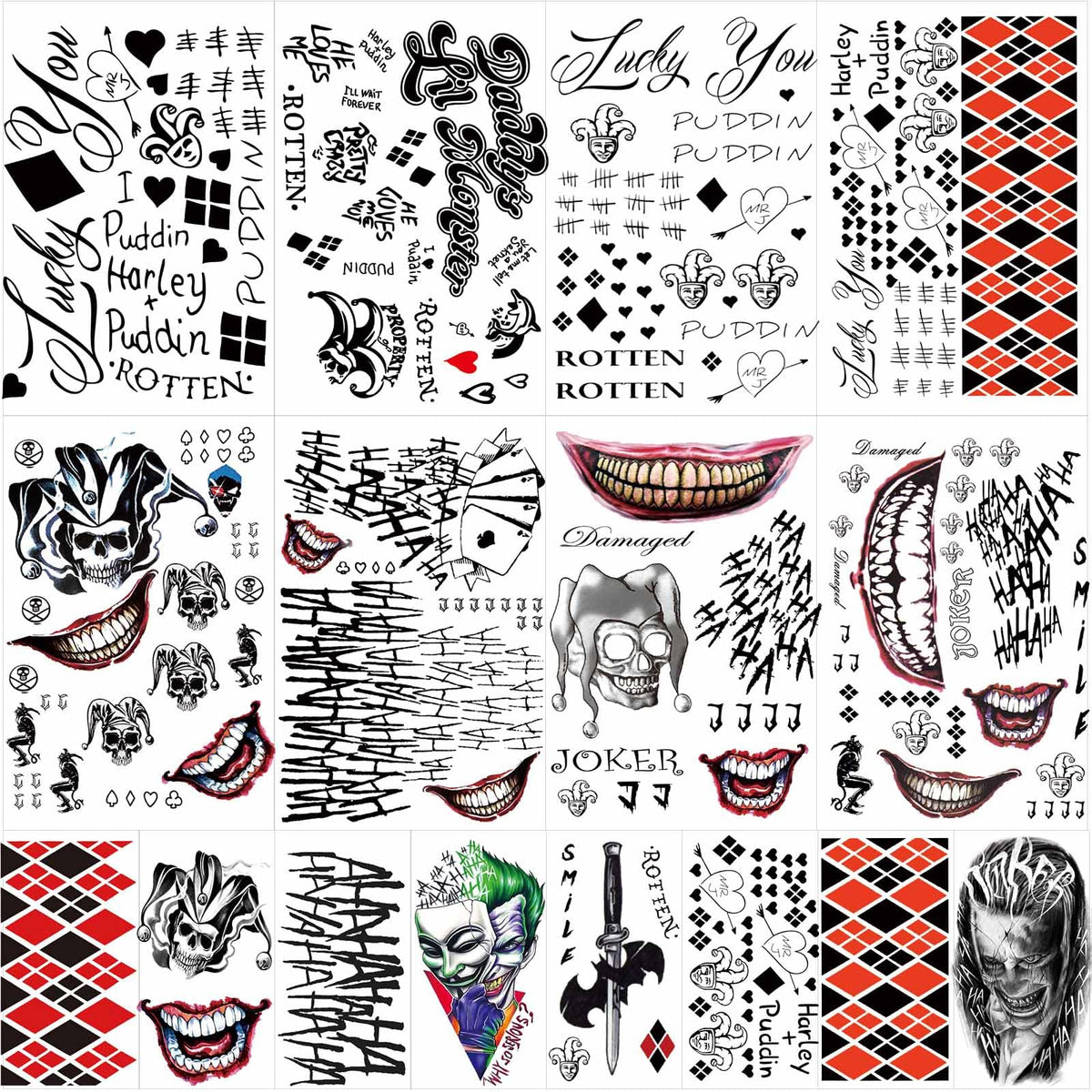 Zomme Halloween Temporary Tattoos set with Joker and spooky designs