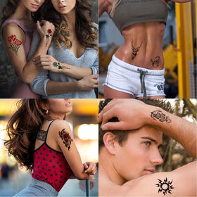 Zomme temporary tattoos displayed on a table with damp paper towel