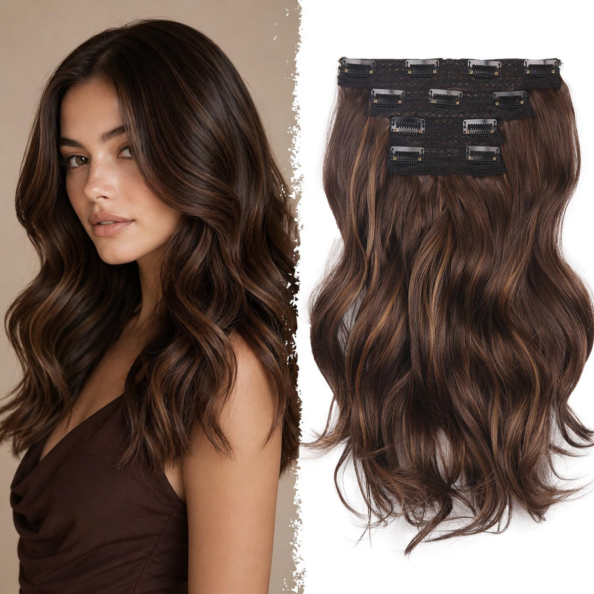 ZQIAN BEAUTY 14 Inch Brown Clip In Hair Extensions front view