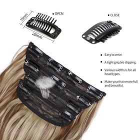ZQIAN BEAUTY clip in hair extensions showing different weft sizes