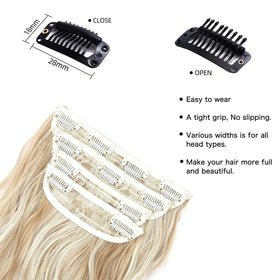 ZQIAN BEAUTY clip-in hair extensions showing different weft sizes