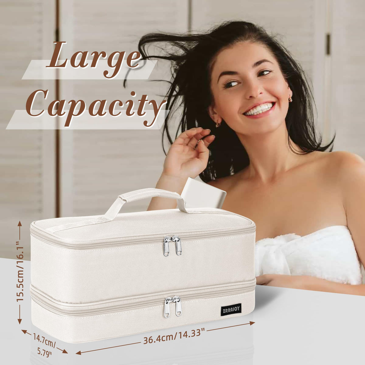 ZRRAJOY Double Layer Travel Hair Styler Case showcasing zipped compartments