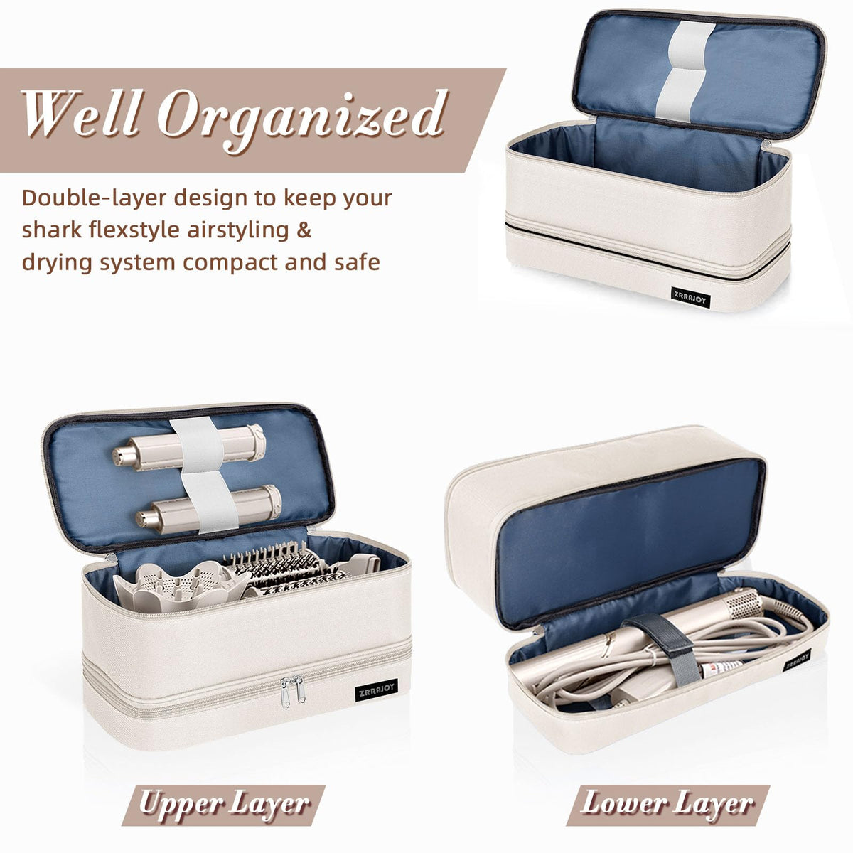 ZRRAJOY Double Layer Travel Hair Styler Case with accessories inside