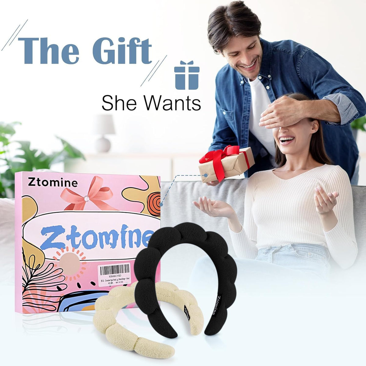 Ztomine headband set laid out on a bathroom counter