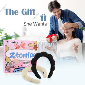 Ztomine headband set laid out on a bathroom counter
