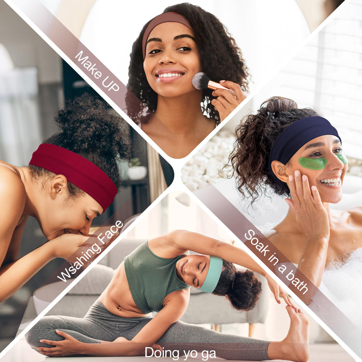 Ztomine headbands worn by a woman during yoga
