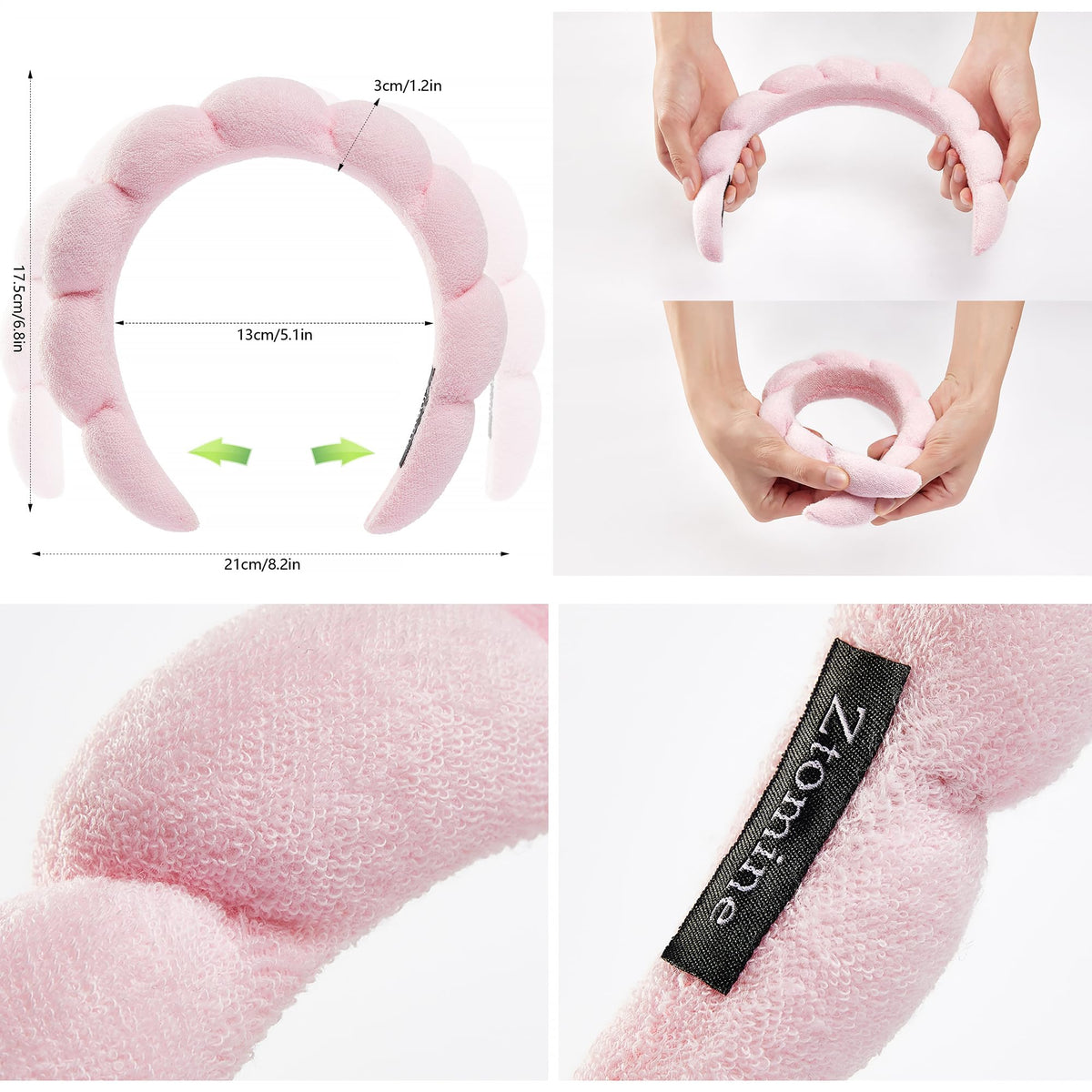 Ztomine pink terry cloth headband close-up
