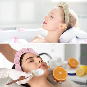 Ztomine pink terry cloth spa headband close-up