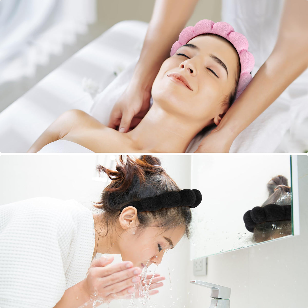 Ztomine Spa Headbands displayed with skincare products