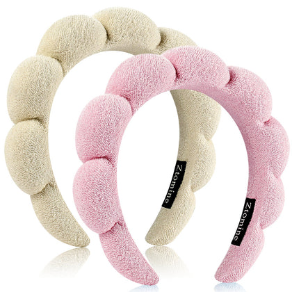 Ztomine Spa Headbands Set of 2 in beige and pink front view