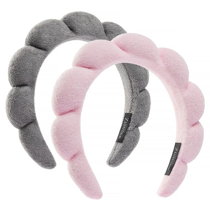 Ztomine Spa Terry Cloth Headband Combo Pack with pink and grey headbands