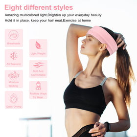 Ztomine stretchy headband in pink on a model during yoga