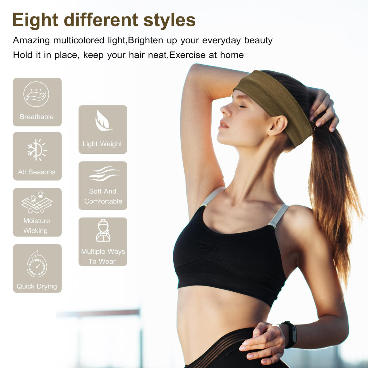 Ztomine stretchy headband worn during yoga practice