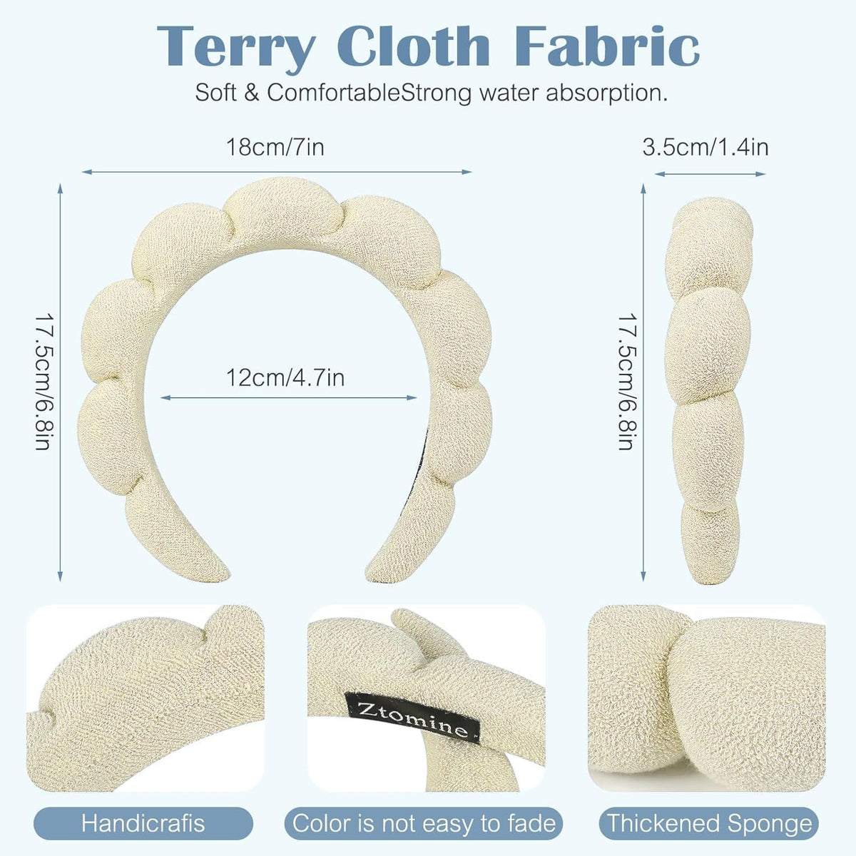 Ztomine terry cloth headband black model close-up