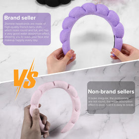 Ztomine Terry Cloth Spa Headband purple model close-up