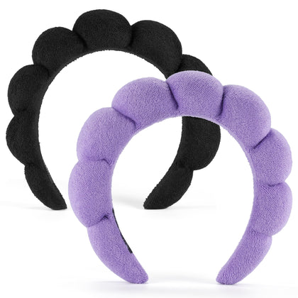 Ztomine Terry Cloth Spa Headbands in black and purple front view