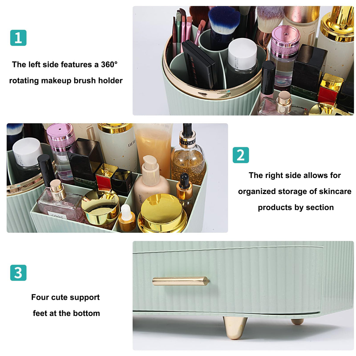 Zufudo Makeup Organizer on a vanity with makeup products