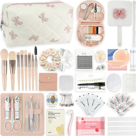 ZULEENN Bridal Emergency Kit front view with bow-print pouch
