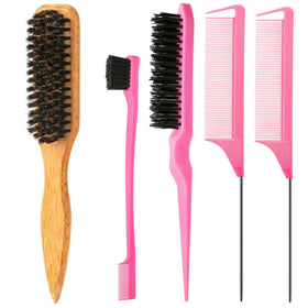 ZVOREI 5pcs Boar Bristle Hair Brush Set in pink, front view